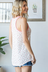 Pink Floral Ribbed Contrast Trim Tank Top