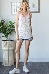 Pink Floral Ribbed Contrast Trim Tank Top