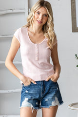 Light Pink Jacquard Button Front Short Sleeve Top