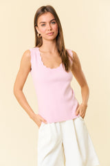 Pink Knit Scalloped Detail Maternity Tank Top