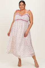 Pink Floral Ruffle Detail Shoulder Tie Maternity Plus Midi Dress