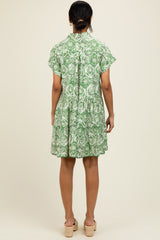 Green Damask Tiered Short Sleeve Shirt Dress