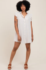 Beige Fringe Detail Ruffle Sleeve Shirt Dress