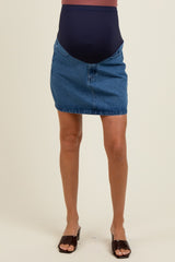 Navy Denim Maternity Mini Skirt