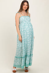 Mint Floral Shoulder Tie Maternity Maxi Dress