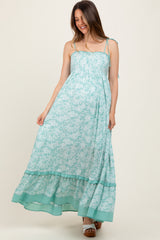 Mint Floral Shoulder Tie Maternity Maxi Dress