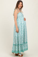 Mint Floral Shoulder Tie Maternity Maxi Dress