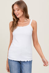 White Lace-Trim Ribbed Maternity Tank Top