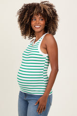 White/Green Striped Sleeveless Maternity Tank Top