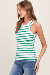 White/Green Striped Sleeveless Tank Top
