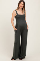 Olive Sleeveless Wide Leg Maternity Jumpsuit