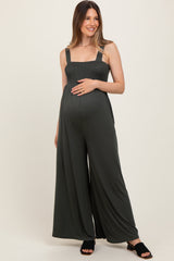 Olive Sleeveless Wide Leg Maternity Jumpsuit