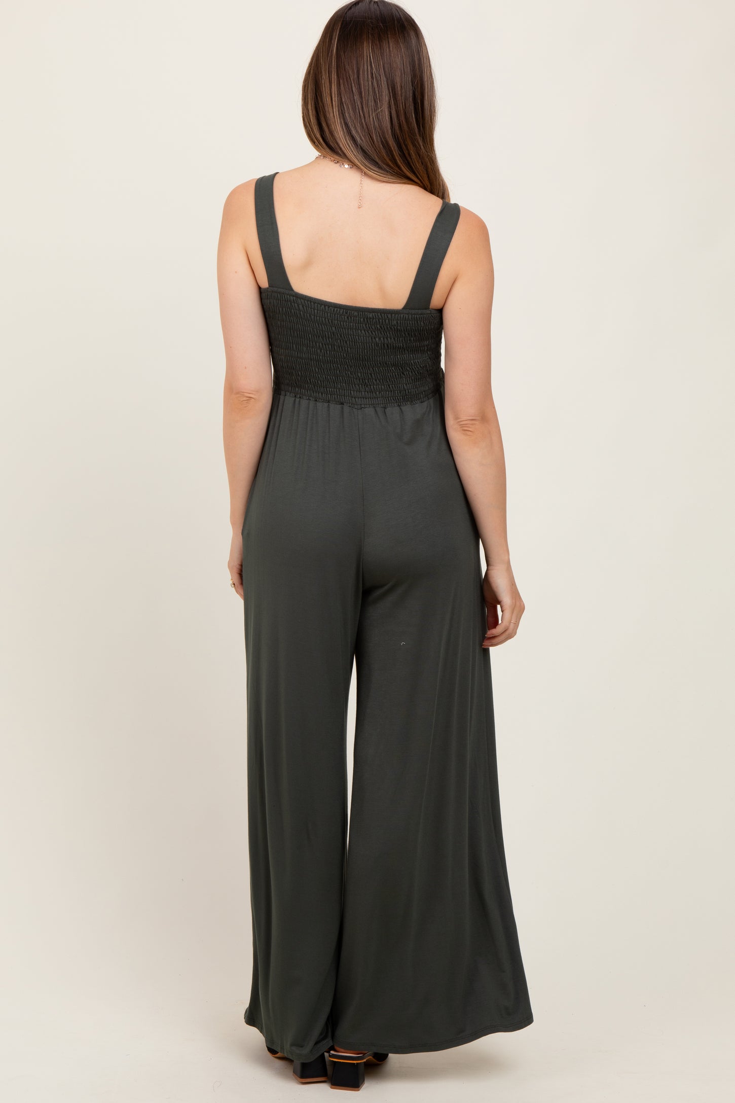 Olive Sleeveless Wide Leg Maternity Jumpsuit