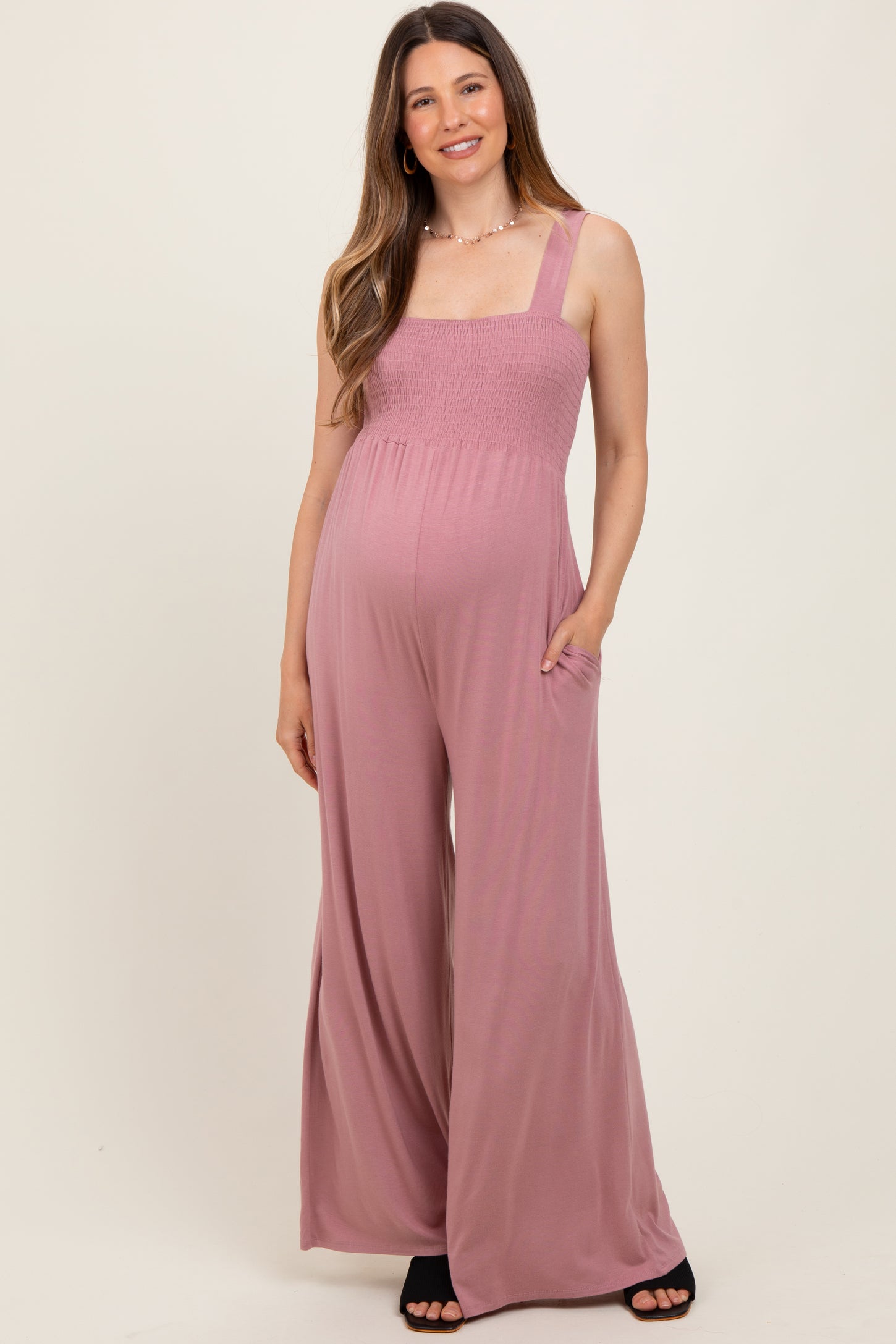 Mauve Sleeveless Wide Leg Maternity Jumpsuit