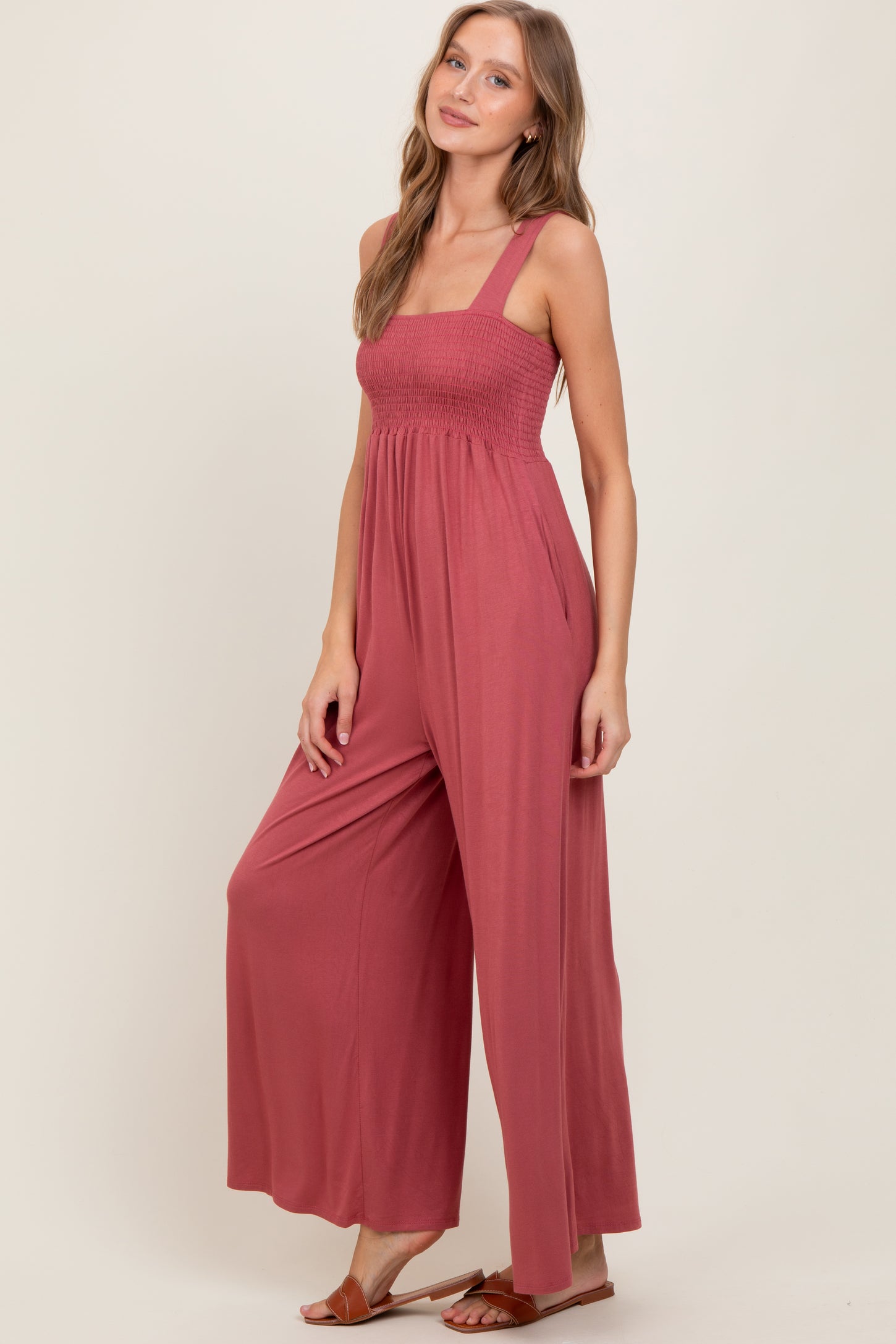 Pink Sleeveless Wide Leg Jumpsuit
