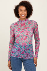 Pink Floral Mesh Long Sleeve Turtle Neck Maternity Top