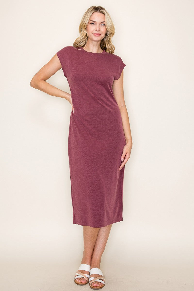Burgundy Solid Short Sleeve Maternity Midi Dress