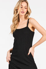 Black Textured Stripe Side Slit Maxi Dress