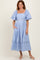 Blue Wavy Trim Puff Sleeve Midi Dress