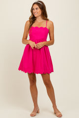 Fuchsia Scallop Edge Cutout Tie Back Maternity Mini Dress