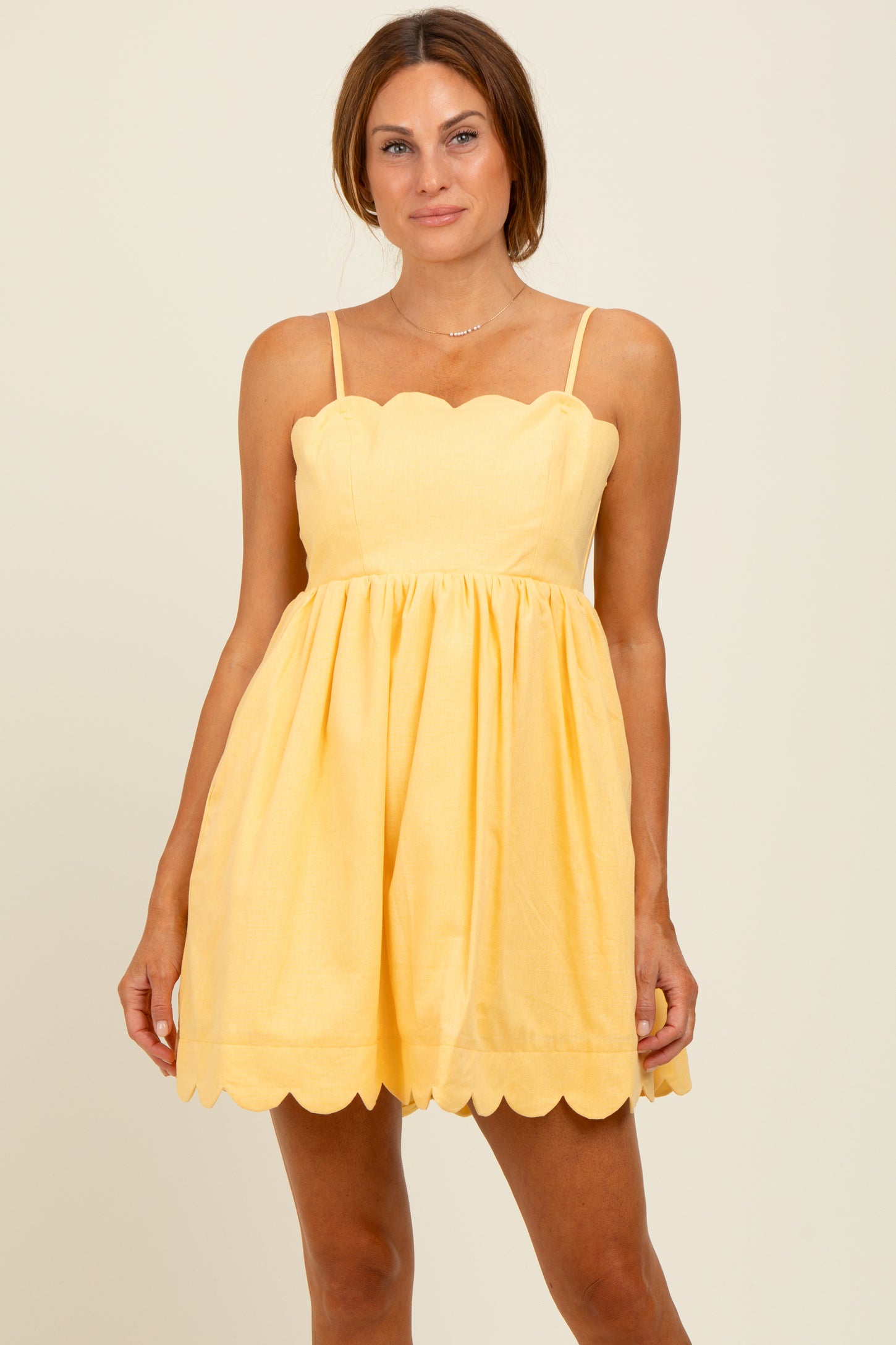 Yellow Scallop Edge Cutout Tie Back Maternity Mini Dress