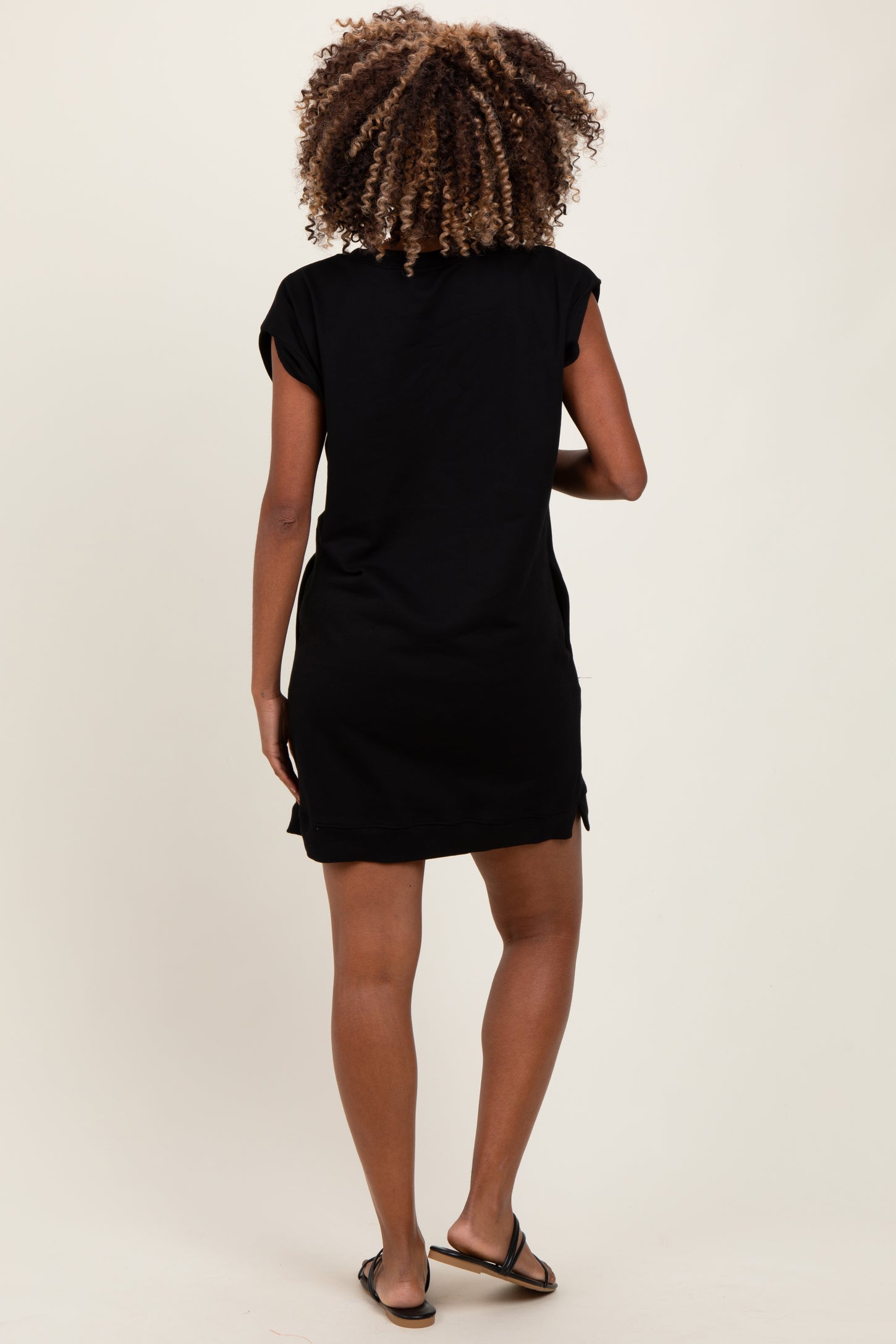 Black Studded Shoulder Maternity Mini Dress