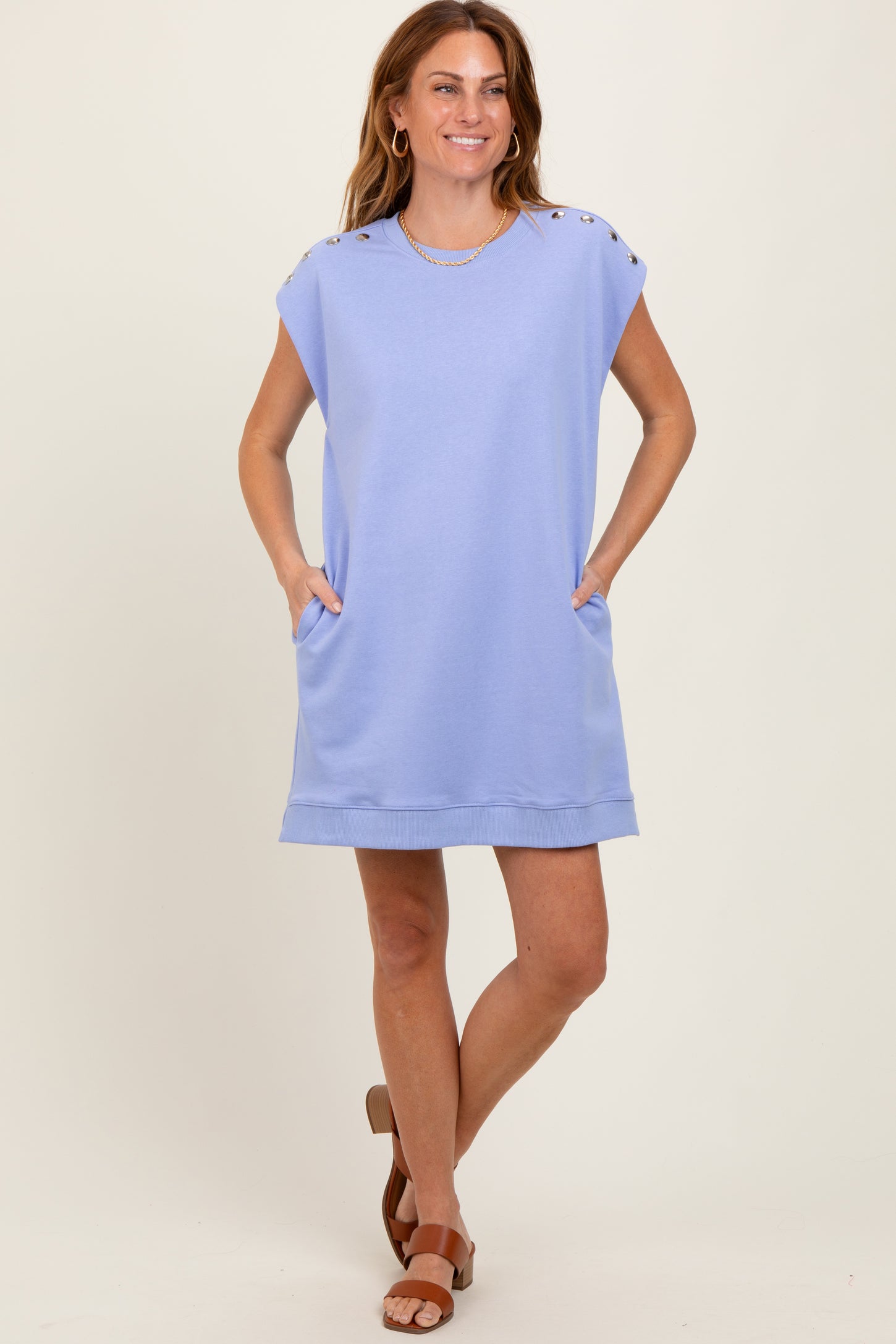 Periwinkle Studded Shoulder Maternity Mini Dress