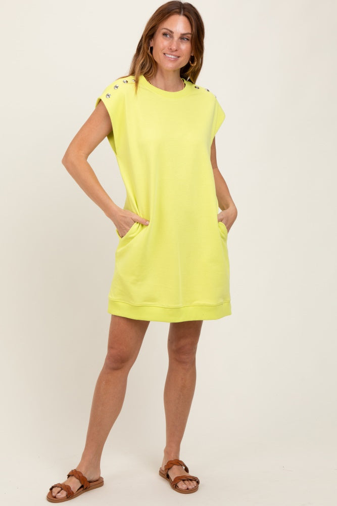 Neon Yellow Studded Shoulder Mini Dress