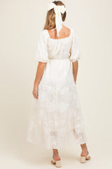 Cream Leaf Textured Tiered Midi Maternity Dress