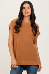Camel Oversized Side Button Maternity Sweater Vest
