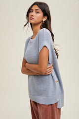 Blue Oversized Side Button Sweater Vest