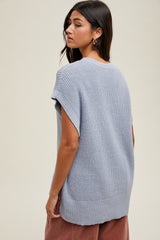 Blue Oversized Side Button Sweater Vest