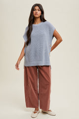 Blue Oversized Side Button Sweater Vest