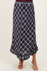 Navy Plaid Ruffle Trim Maternity Maxi Skirt