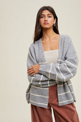 Heather Grey Striped Oversized Maternity Cardigan