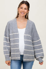 Heather Grey Striped Oversized Maternity Cardigan