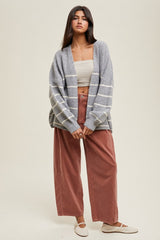 Heather Grey Striped Oversized Cardigan