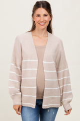 Taupe Striped Oversized Maternity Cardigan