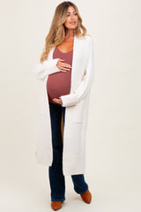 Ivory Ribbed Chunky Knit Long Oversized Maternity Cardigan