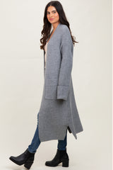 Grey Ribbed Chunky Knit Long Oversized Cardigan