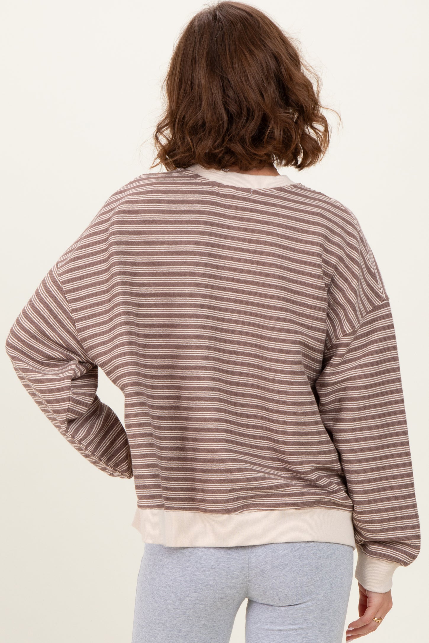 Mocha Striped Knit Relaxed Fit Pullover