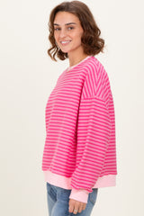 Pink Striped Knit Relaxed Fit Pullover