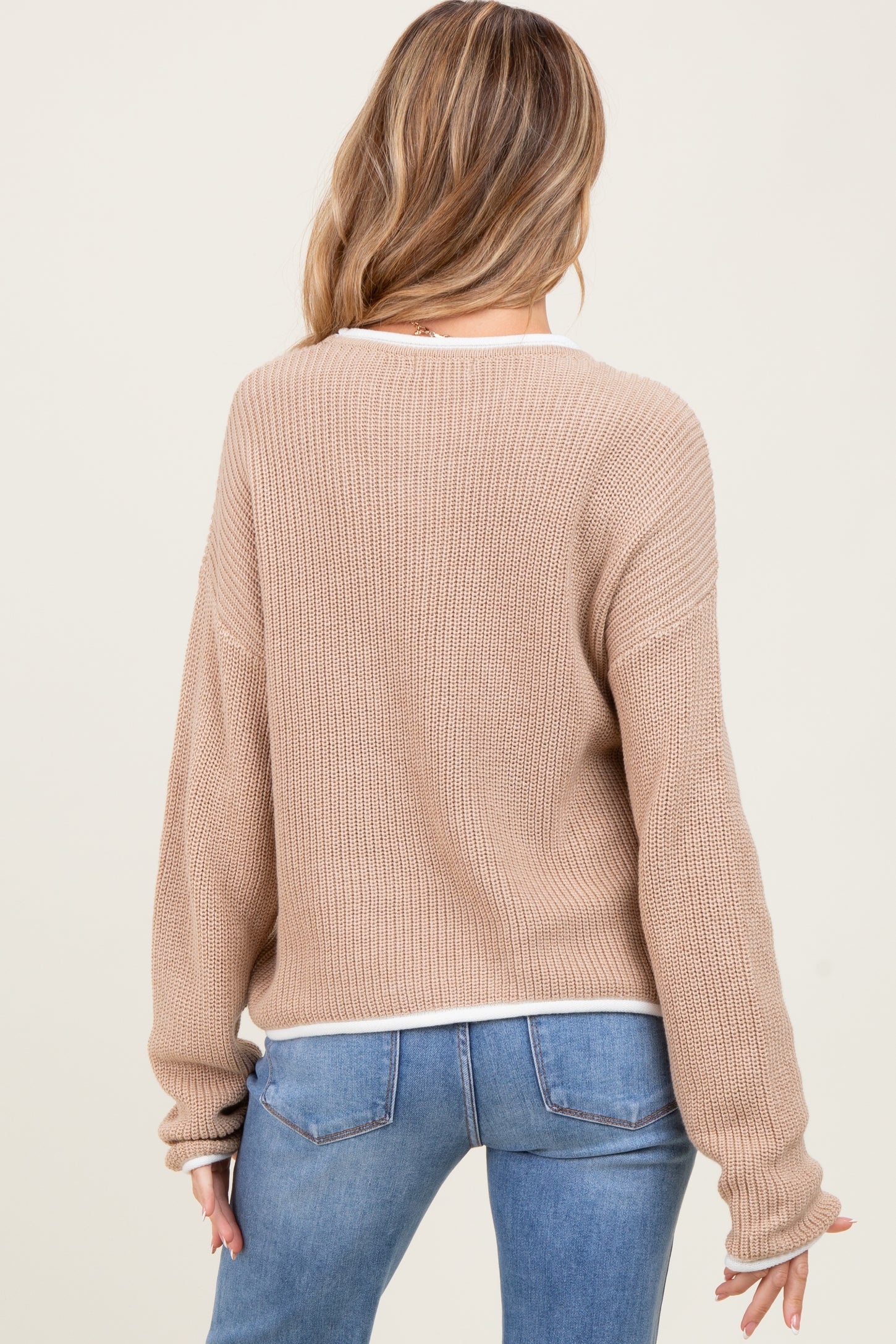 Taupe Contrast Trim Maternity Sweater