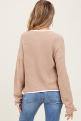 Taupe Contrast Trim Maternity Sweater