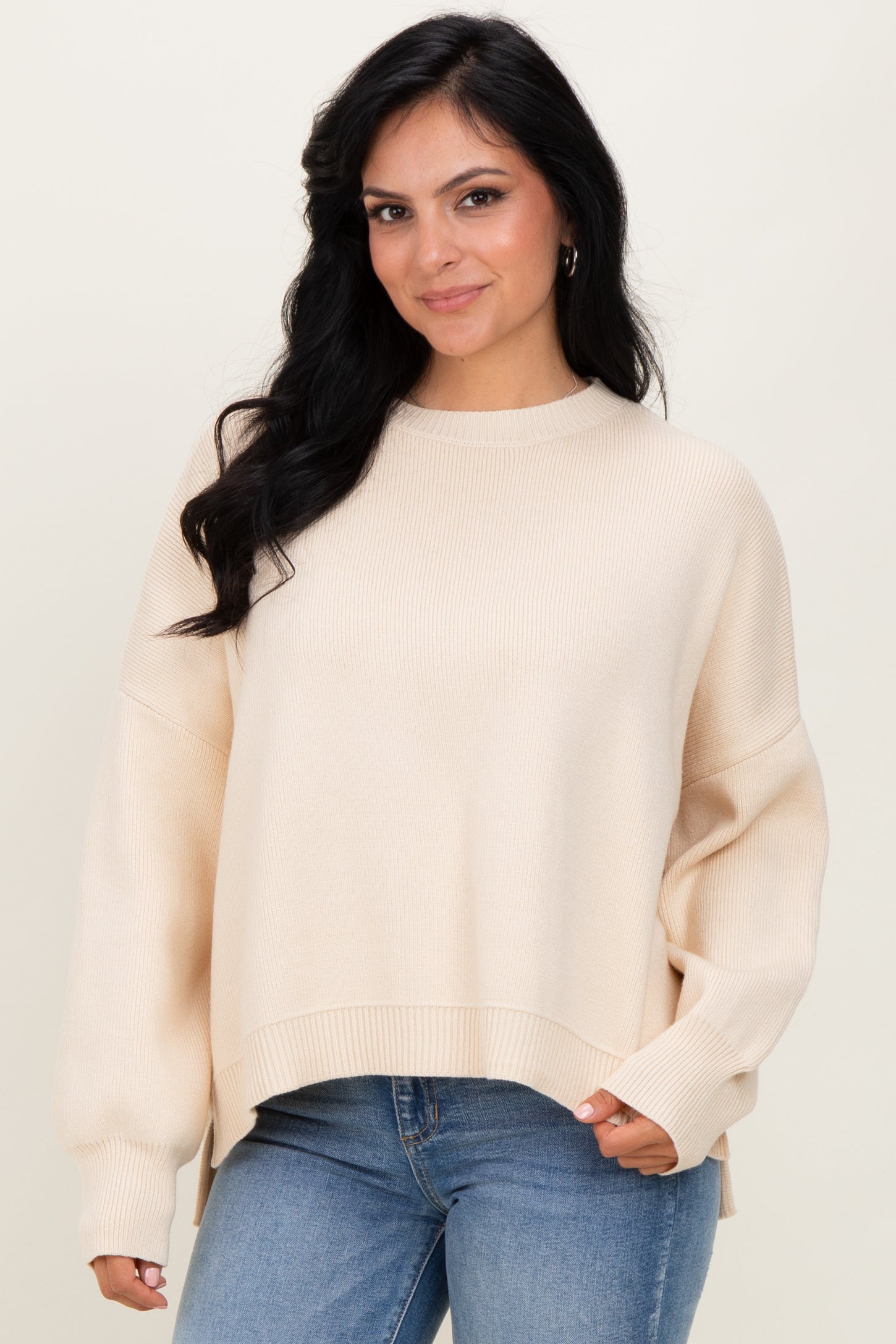 Cream Drop Shoulder Relaxed Fit Maternity Sweater