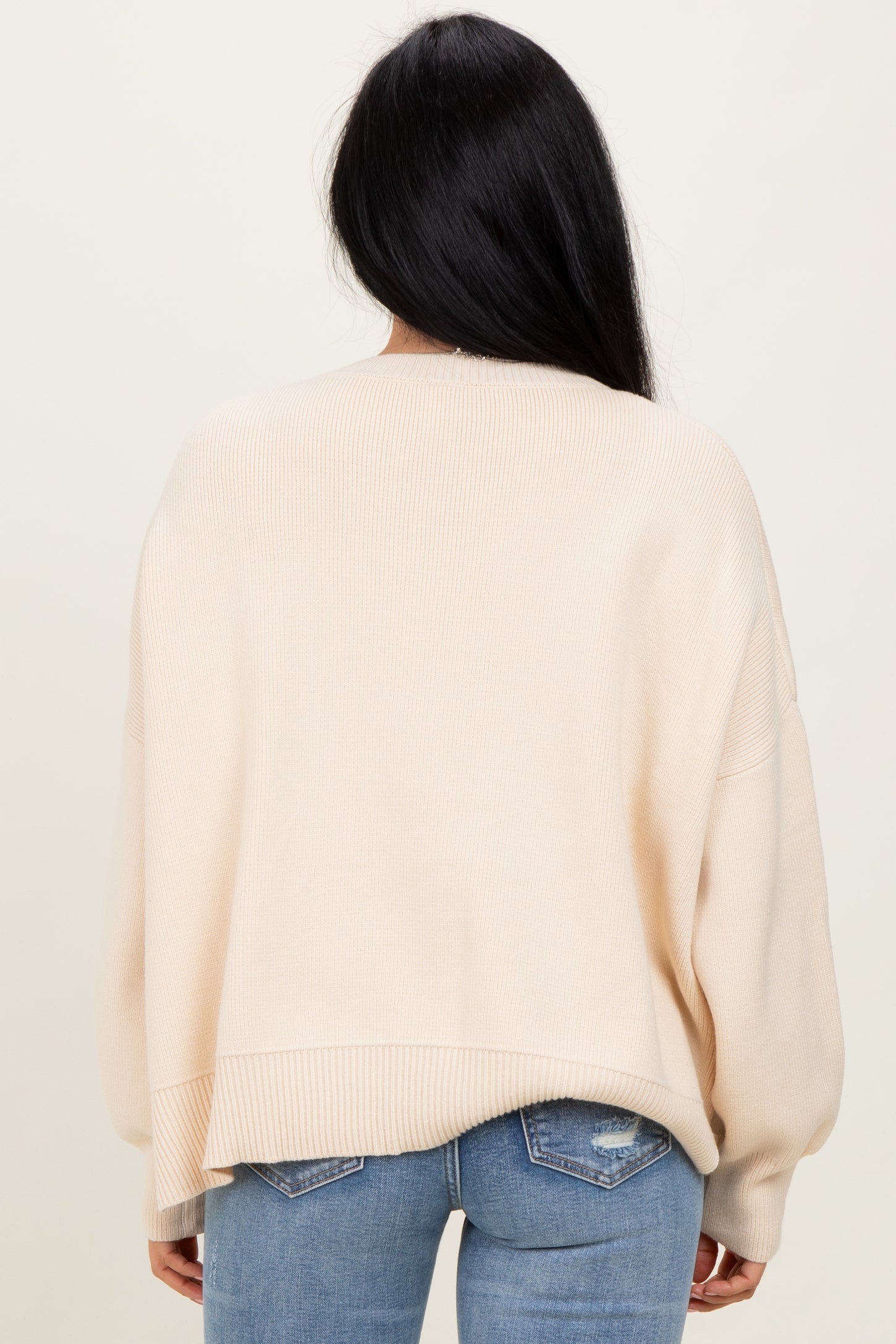 Cream Drop Shoulder Relaxed Fit Sweater