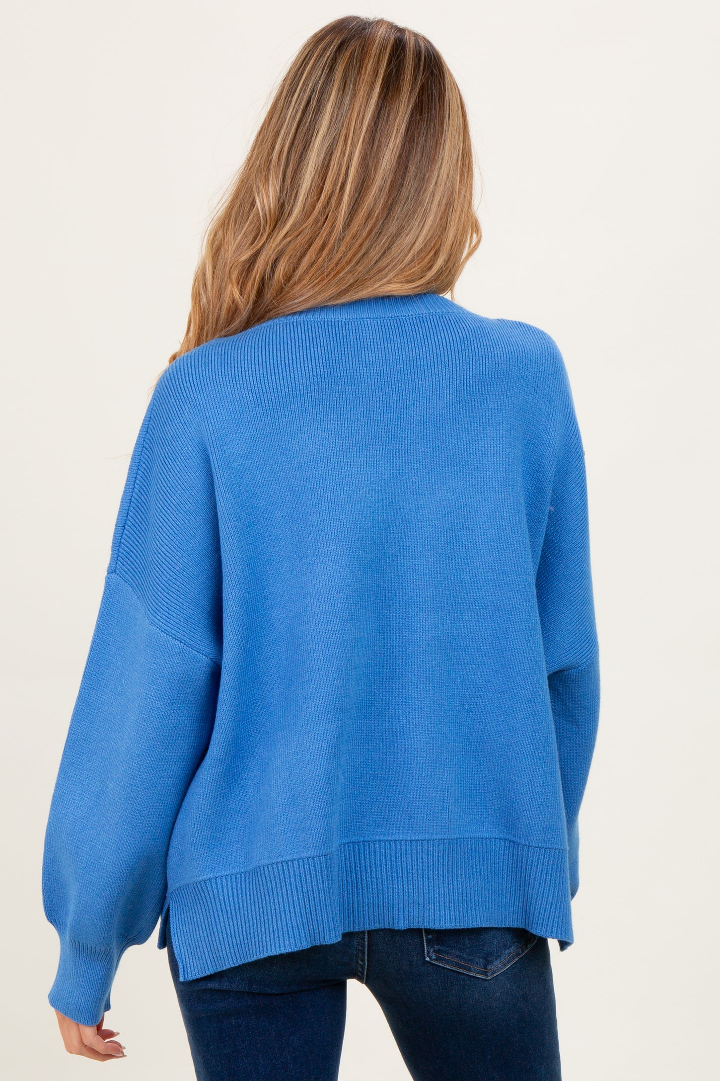 Blue Drop Shoulder Relaxed Fit Maternity Sweater