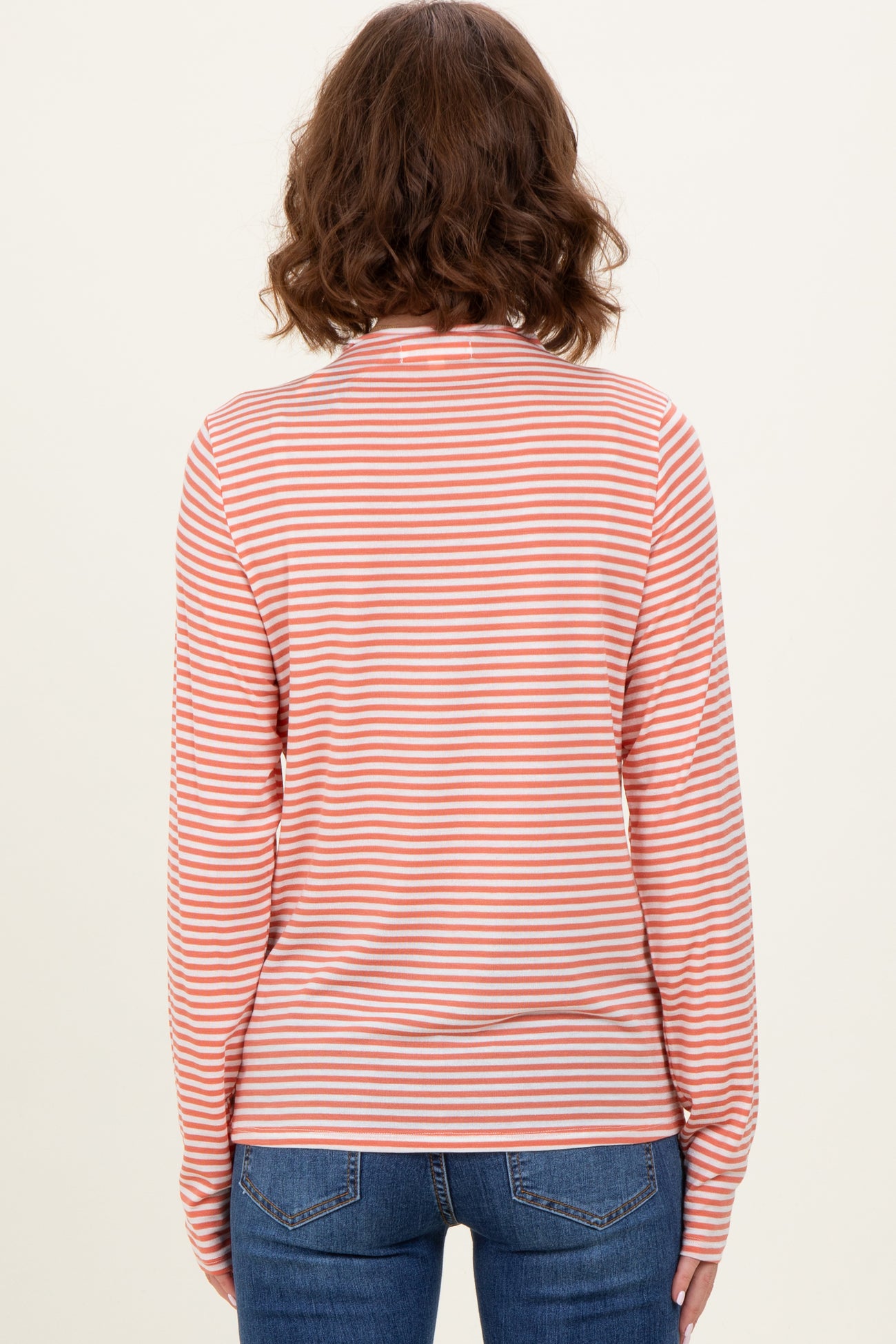 Rust Striped High Neck Long Sleeve Top