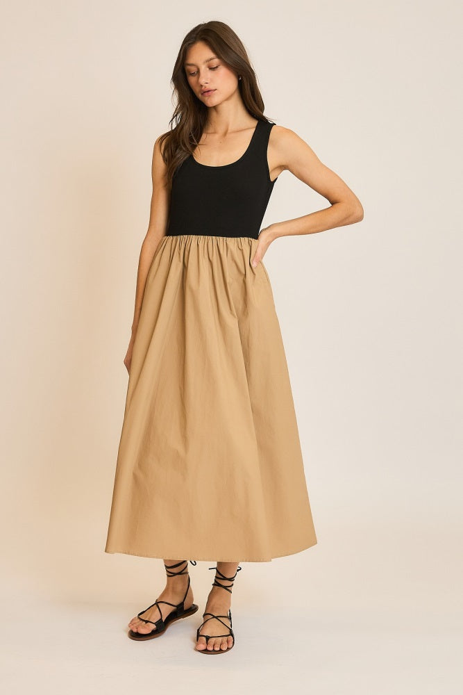 Black Knit Contrast Top Sleeveless Midi Dress