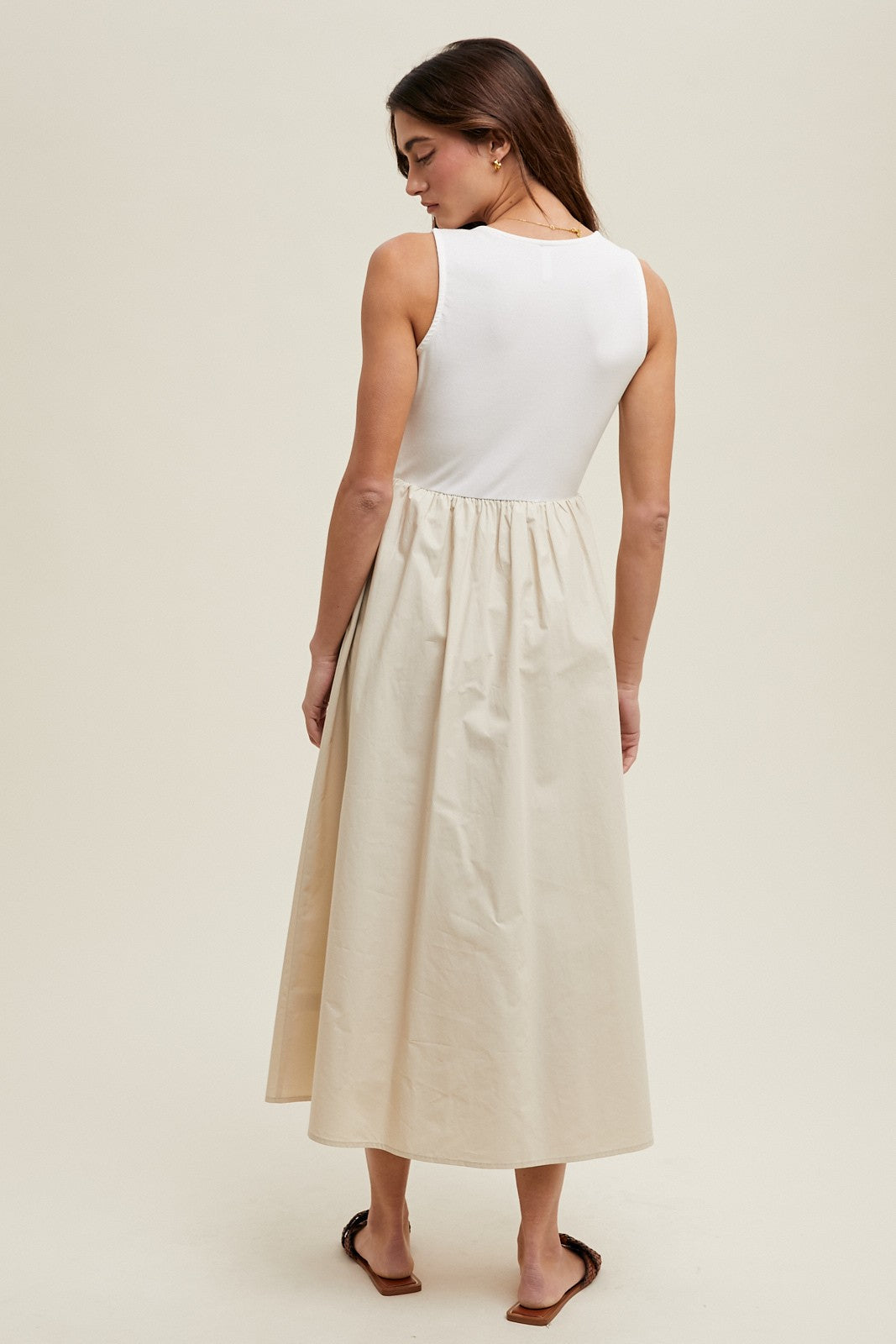 White Knit Contrast Top Sleeveless Midi Dress